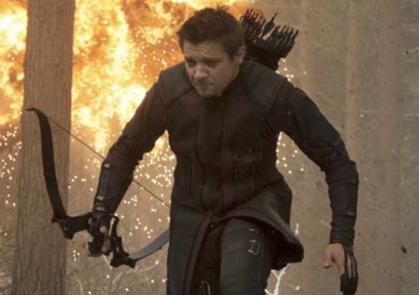 (Hawkeye in the Age of Ultron) First Introduced As A Villain. His Bow Has A 250 Pound Draw Weight. He Was Orphaned At A Young Age.  Inspired By Iron Man. Black Widow Seduced And Manipulated Him. He Had The Hots For Scarlet Witch.  Chairman Of The West Coast Avengers.