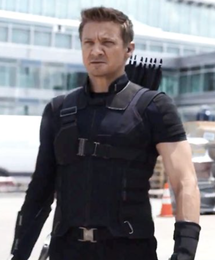 (Hawkeye in CIvil War) First Introduced As A Villain. His Bow Has A 250 Pound Draw Weight. He Was Orphaned At A Young Age.  Inspired By Iron Man. Black Widow Seduced And Manipulated Him. He Had The Hots For Scarlet Witch.  Chairman Of The West Coast Avengers.