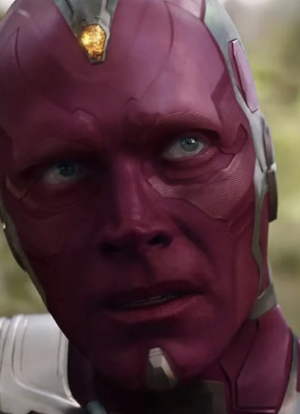 (Vision in Infinity war) Vision is not a robot, but a synthezoid. He's human in every physical way except that he was artificially constructed.  Ultron is Vision's dad. In the comics, Ultron and Dr. Phineas Horton created the Vision from the android The Human Torch.  In the comics, Tony Stark's human butler Jarvis was hypnotized by Ultron into betraying the Avengers. Paul Bettany played Tony Stark's computer butler J.A.R.V.I.S. in Avengers. In the comics, Ultron tries to use Vision to attack the Avengers.